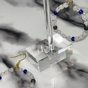 White, Blue & Crystal Hoop Earrings